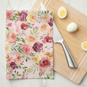 Linge De Cuisine Elégant rose Floral Aquarelle Pierre Flower