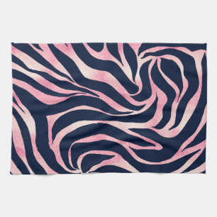Linge De Cuisine Elegant Rose Gold Glitter Zebra Blue Animal Print