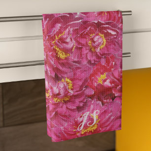 Linge De Cuisine Élégant rose Peony Stylish Calligraphie Monogramme