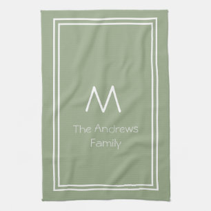 Linge De Cuisine Élégant Sage Green Personnalisé Monogramme