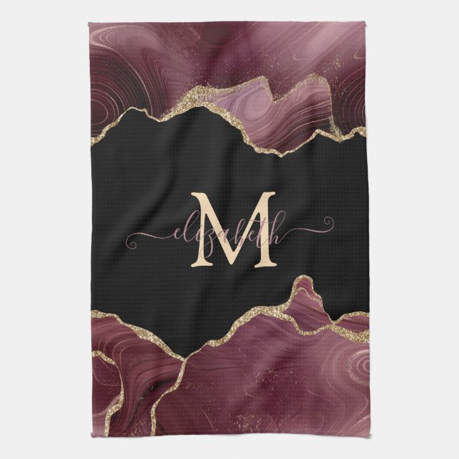 Linge De Cuisine Elegant Stylish Gold Glitter Burgundy Agate (Vertical)