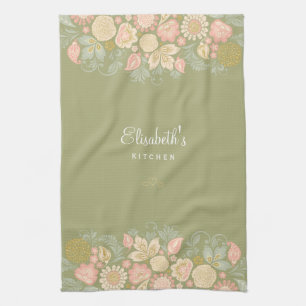Linge De Cuisine Élégant vert vintage floral clair