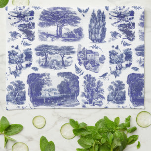 Linge De Cuisine Elégant Vintage Blue Country Pastoral Toile