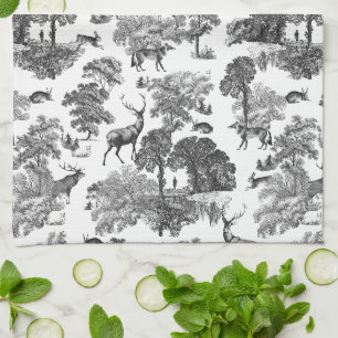 Linge De Cuisine Elégant Vintage noir blanc toile Motif cerf