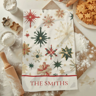 Linge De Cuisine Élégant Vintage Snowflakes motif Noël