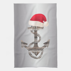 Linge De Cuisine élégante ANCRE nautique rustique + SANTA HAT   Kit
