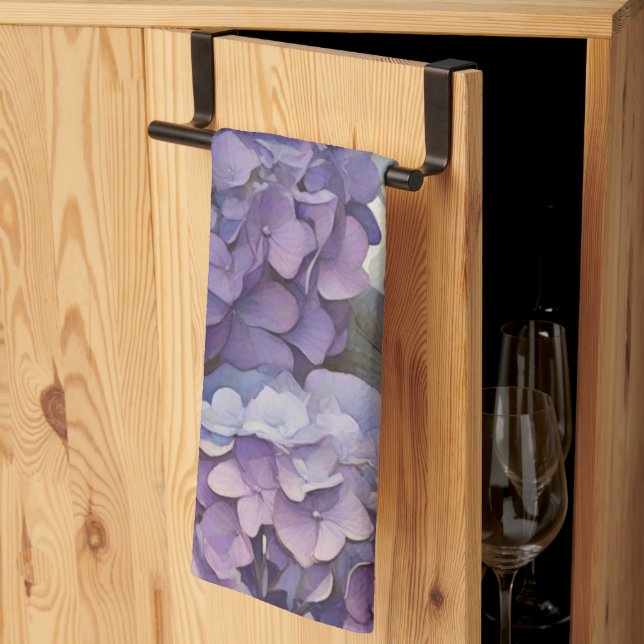 Linge De Cuisine Elégante aquarelle bleu violet poussiéreuse (Pliage en tiers)