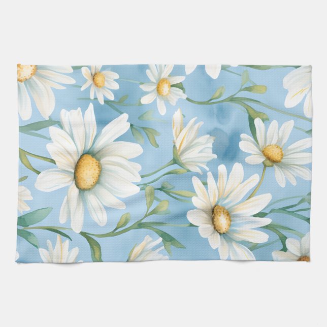 Linge De Cuisine Elégante aquarelle marguerite (Horizontal)