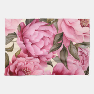 Linge De Cuisine Elégante Aquarelle Peony Flowers