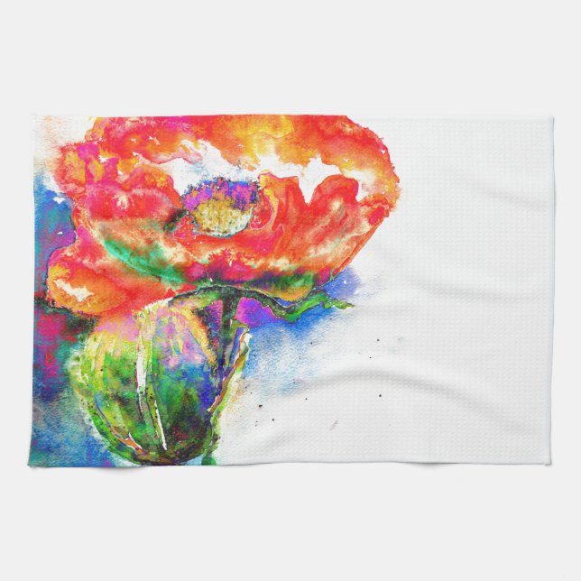 Linge De Cuisine Elégante aquarelle rouge florale (Horizontal)