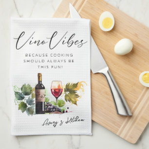 Linge De Cuisine Elégante aquarelle Vino Vibes Vineyard Citation