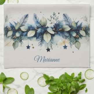 Linge De Cuisine Élégante branche botanique de Noël à l'aquarelle