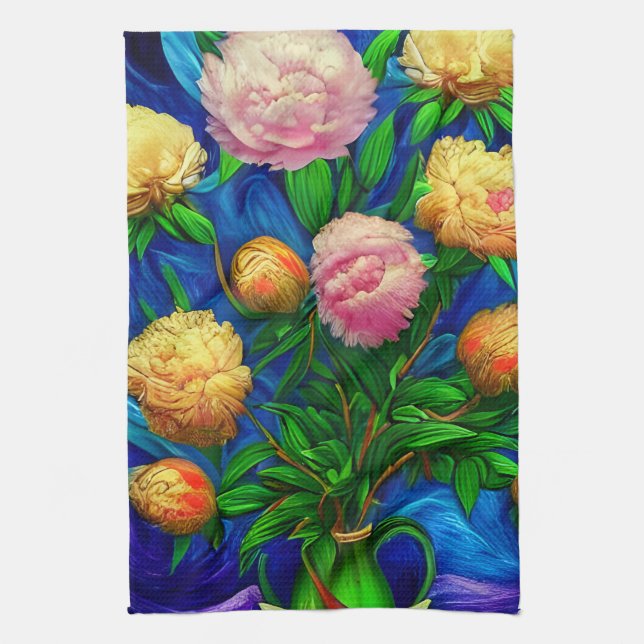 Linge De Cuisine Elégante Collection de Belle Peony (Vertical)