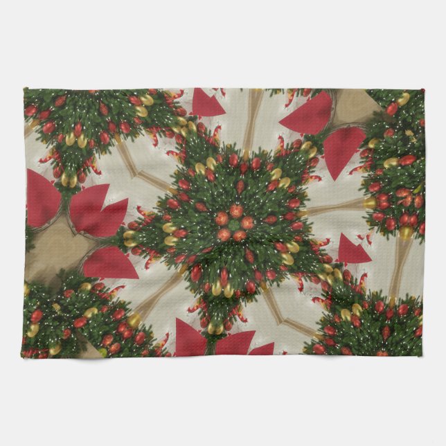 Linge De Cuisine Élégante couronne de Noël Rouge Vert Kaleidoscopiq (Horizontal)