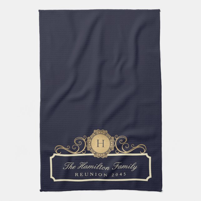 Linge De Cuisine Elégante famille Réunion or Monogramme Marine (Vertical)