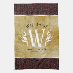 Linge De Cuisine Elégante feuille de cuir et papier Vintage Nom de 