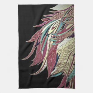Linge De Cuisine Elégante feuille de plume abstrait noir turquoise 