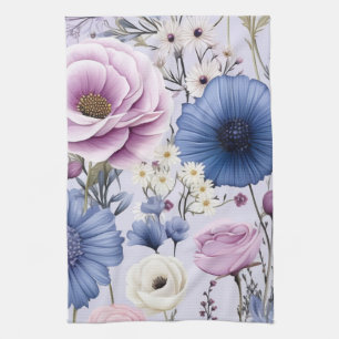 Linge De Cuisine Elégante Lavande Bleu Fleur Jardin Floral
