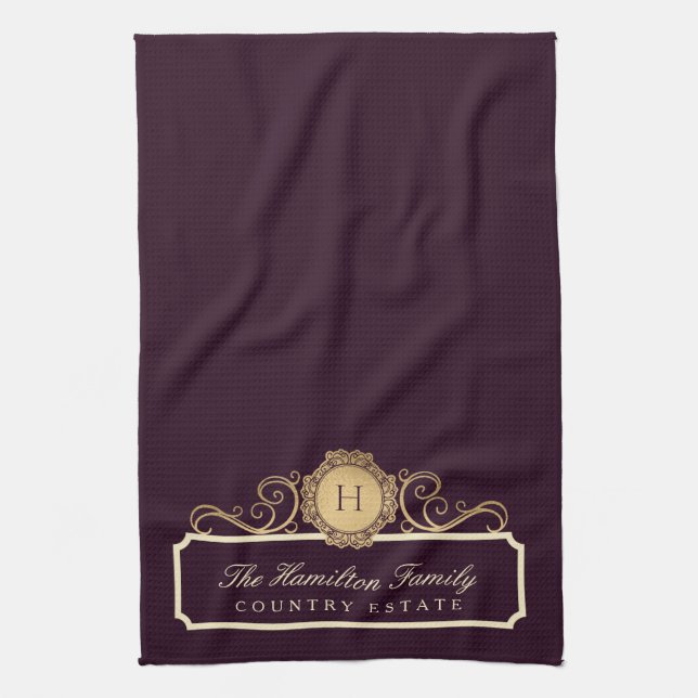 Linge De Cuisine Elégante Maison Familiale Monogramme Bourgogne Plu (Vertical)