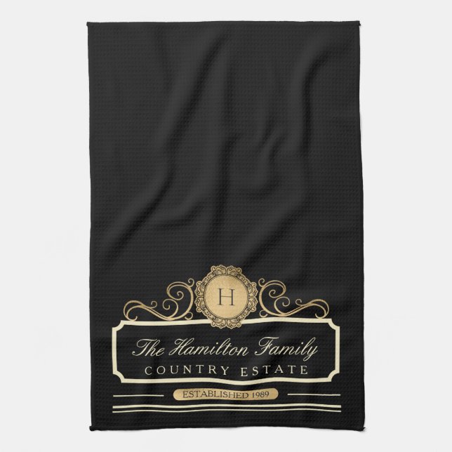 Linge De Cuisine Élégante Maison familiale Monogramme Or Cuisine no (Vertical)