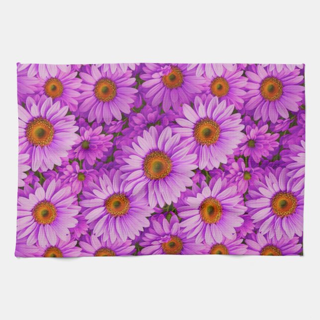 Linge De Cuisine Élégante marguerite florale magenta rose foncé (Horizontal)
