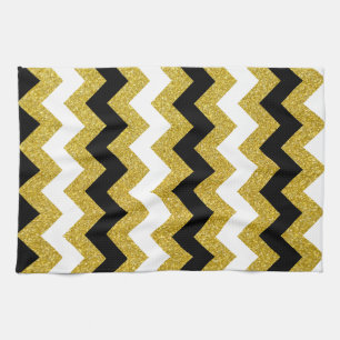 Linge De Cuisine Elégante Parties scintillant or blanc noir Chevron
