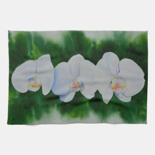 Linge De Cuisine Elégante peinture d'orchidée tropicale blanche