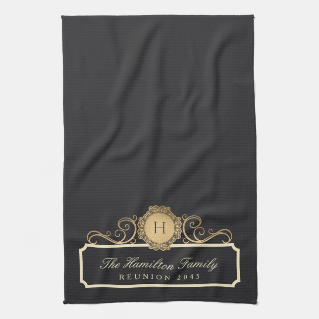 Linge De Cuisine Elégante Reunion Familiale Monogramme Charcoal Kit (Vertical)