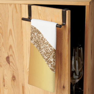 Linge De Cuisine Élégante Vague blanche or