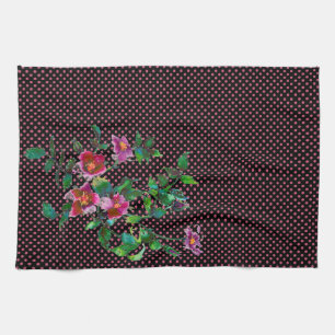 Linge De Cuisine Elégante vintage aquarelle rose roses pois