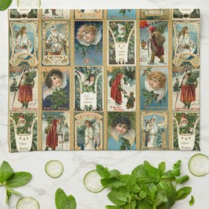 Linge De Cuisine Élégantes Cartes de Noël Vintage avec Frontièr