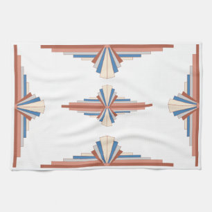 Linge De Cuisine Éléments Art déco en or rose, marron et bleu
