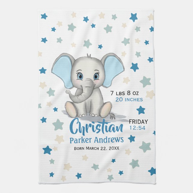 Linge De Cuisine Eléphant Bébé mignon avec oreilles bleues Boy Stat (Vertical)