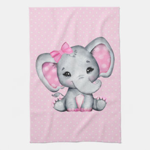 Linge De Cuisine Eléphant de bébé rose mignon avec oreilles Poka Do
