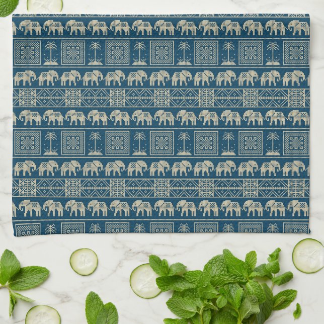 Linge De Cuisine Éléphant et arbres tribaux (Plié)