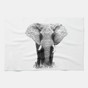 Linge De Cuisine Eléphant noir et blanc