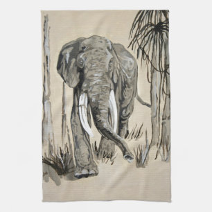 Linge De Cuisine Eléphant Se Promenant À Travers L'Art De La Savane
