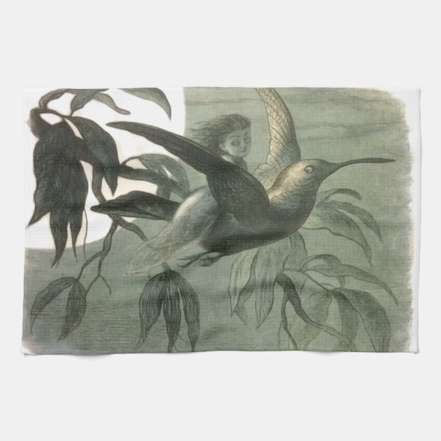 Linge De Cuisine Elf Fairies Elves Lune Scène nocturne Oiseau Volan (Horizontal)