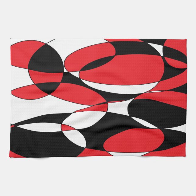 Linge De Cuisine Elliptiques noires, blanches et rouges (Horizontal)