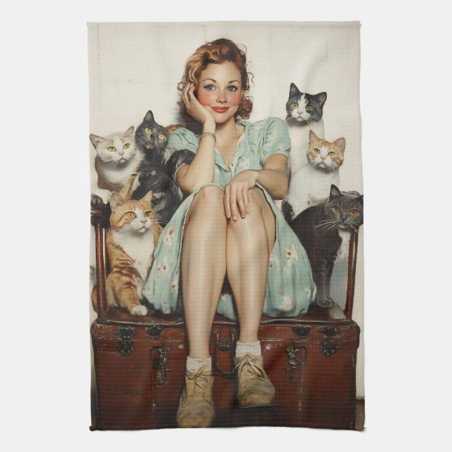 Linge De Cuisine Embracer les Vibes de Lady Cat Retro Crazy (Vertical)