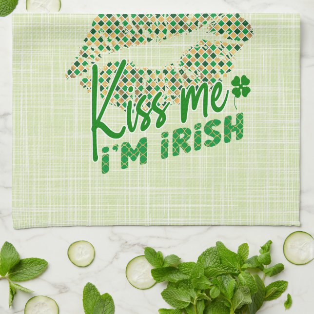 Linge De Cuisine Embrasse-moi Je suis Irlandais Lips Green (Plié)