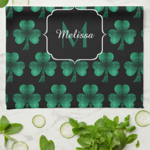 Linge De Cuisine Emerald Green Sparkle Shamrock noir Monogramme