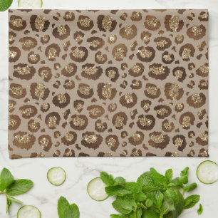 Linge De Cuisine Empreinte de léopard Brown Gold Parties scintillan