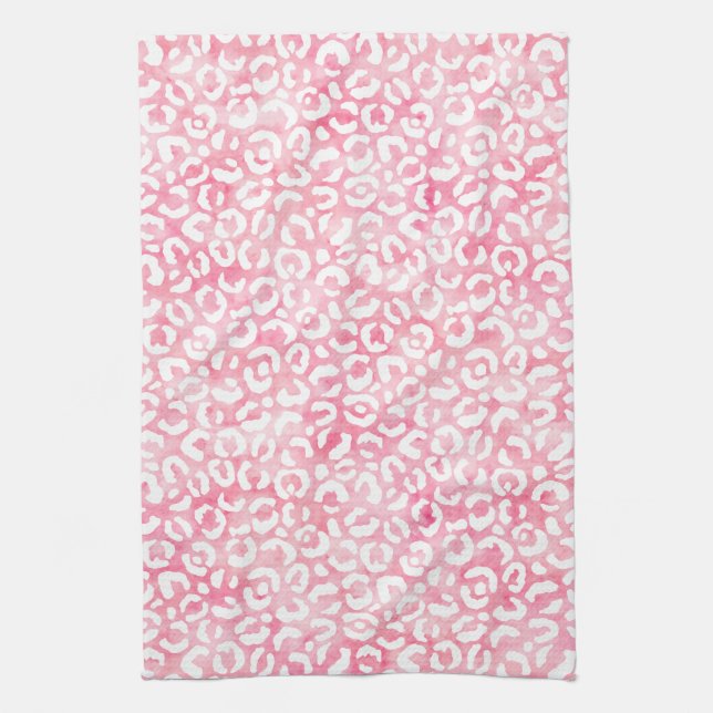 Linge De Cuisine Empreinte de léopard d'aquarelle rose fille blanch (Vertical)