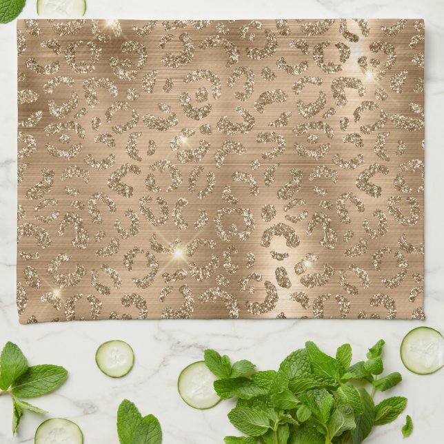 Linge De Cuisine Empreinte de léopard Gold Glam Parties scintillant (Plié)
