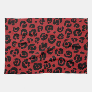 Linge De Cuisine Empreinte de léopard noir rouge