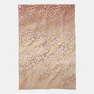 Linge De Cuisine Empreinte de léopard Ombre or rose  