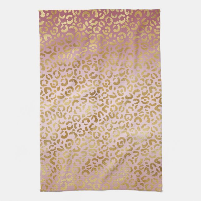 Linge De Cuisine Empreinte de léopard Ombre or rose   (Vertical)