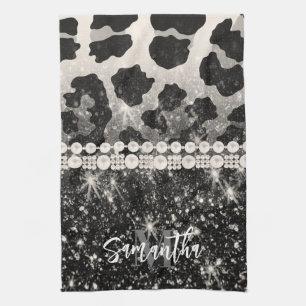 Linge De Cuisine Empreinte de léopard Parties scintillant argent