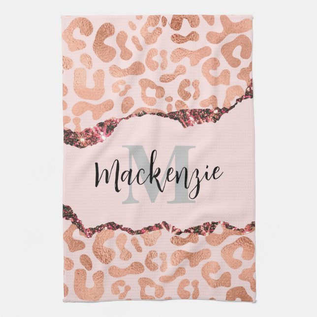 Linge De Cuisine Empreinte de léopard rose Gold Parties scintillant (Vertical)